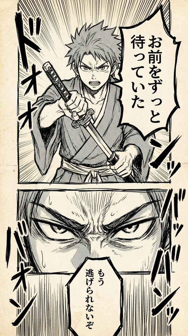日语漫画生肉页面，竖排对话框和手绘拟声词